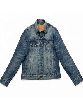 Levis Denim Jean Jacket Blue Cotton Men's Medium Nice Whisker Fade Pattern